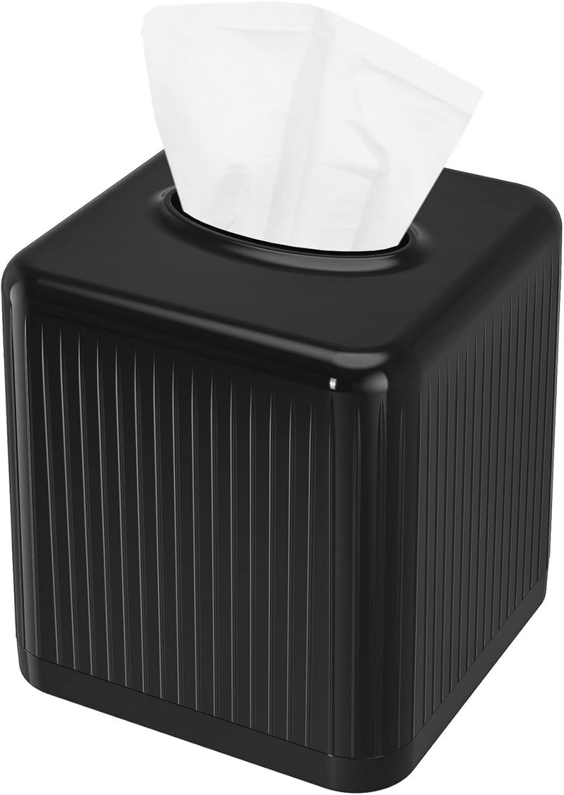 Livelab حامل علبة مناديل بلاستيكية مربعة مع قاعدة - غطاء مناديل زخرفي حديث على شكل مكعب للحمام، سطح الطاولة، غرفة المعيشة، غرفة النوم، المكتب - أسود - Image 1